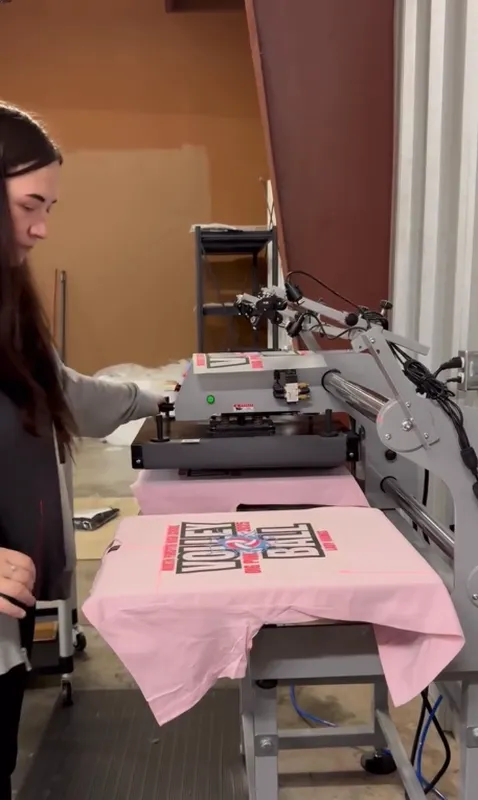 Screen printing and heat press production for bulk custom t-shirts order at Sew NC shop