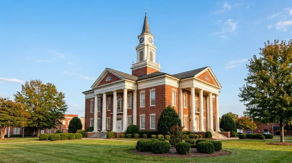 Historic Old Davidson County Courthouse building in Lexington NC, location for custom embroidery and merchandising services by Sew NC
